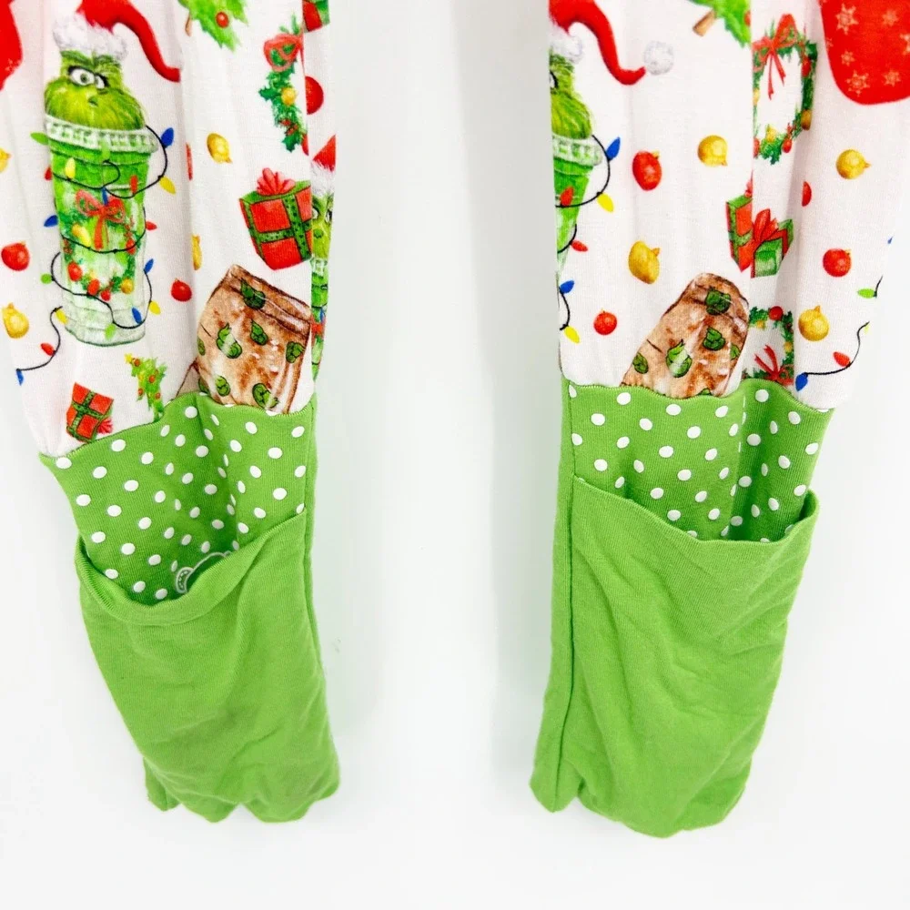 Little Snuggles Kids Christmas‎ Grinch Bamboo Zipper Holiday Pajamas Size 3